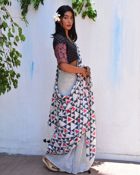 Twilight Sparkle Hand Block Printed Mul Mul Cotton Saree